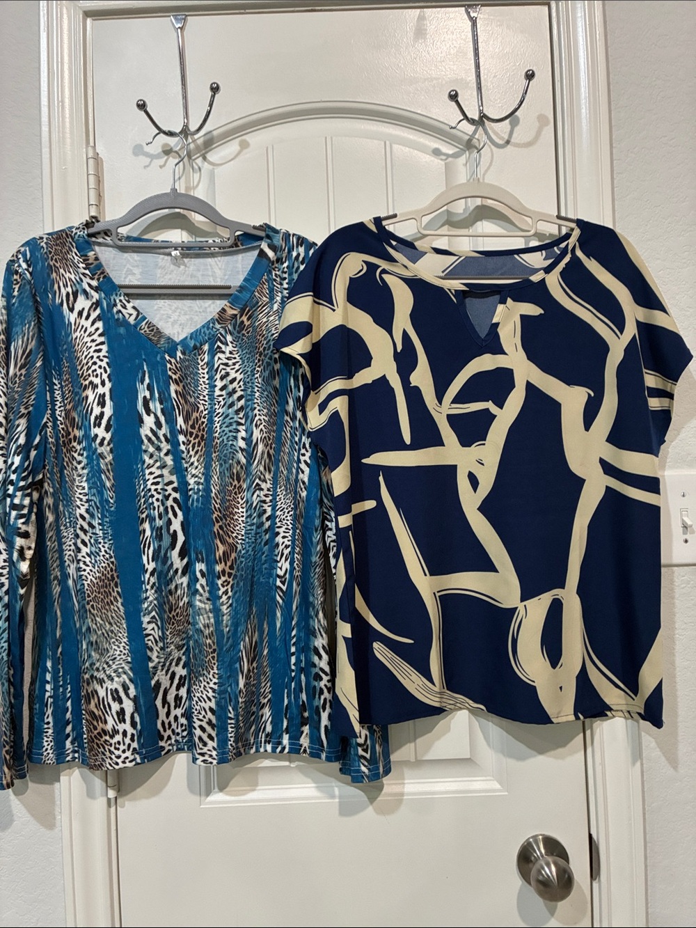 Navy & Cream Abstract Print Women's Top
